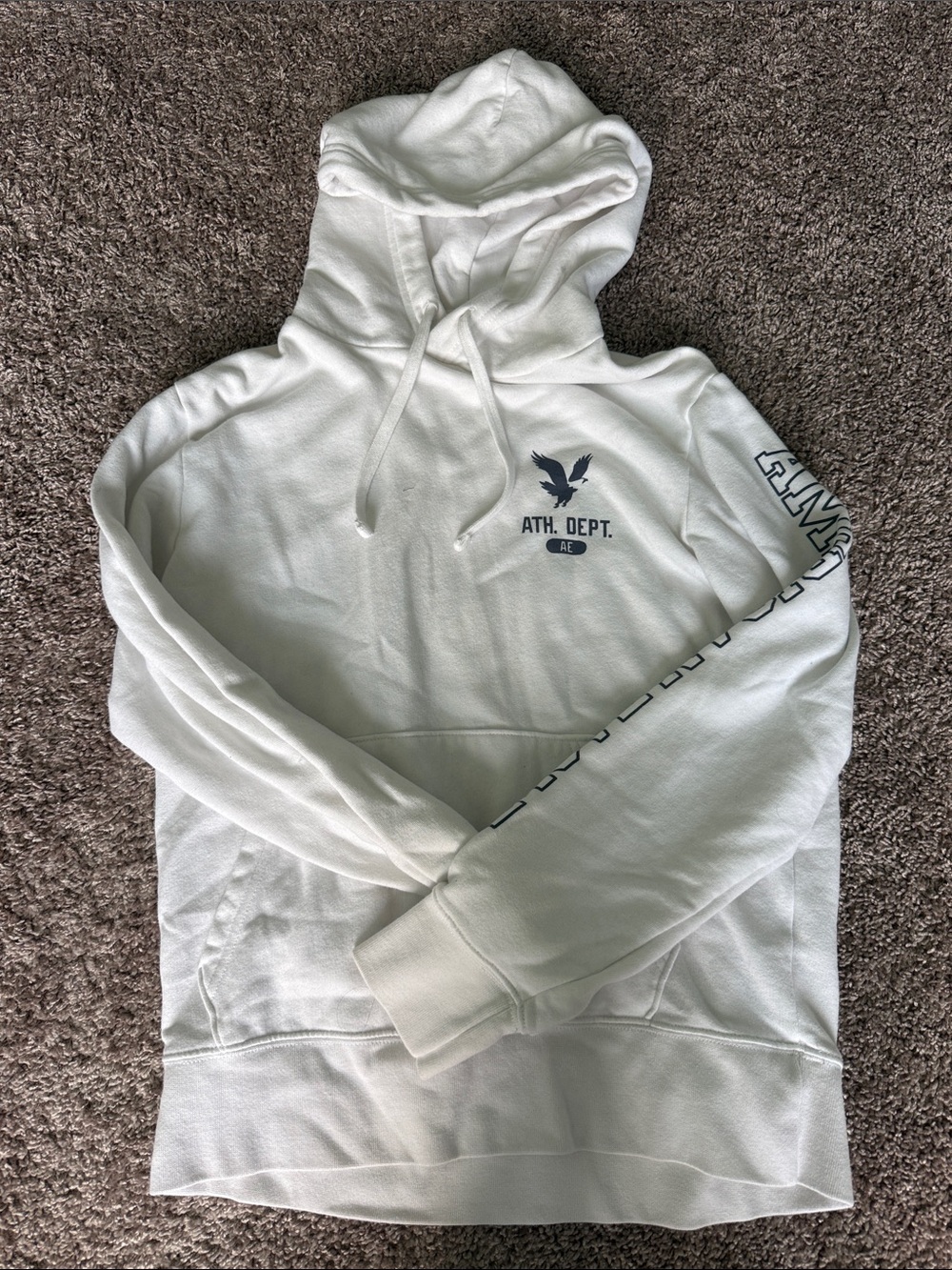 American Eagle Outfitters White Hoodie with Navy Logo
